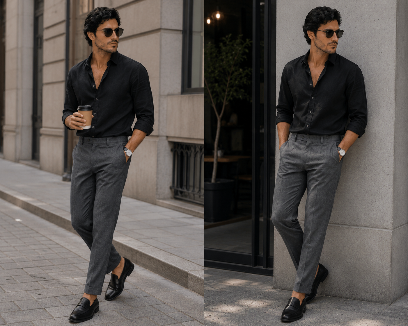 Black Shirt with Grey Pants