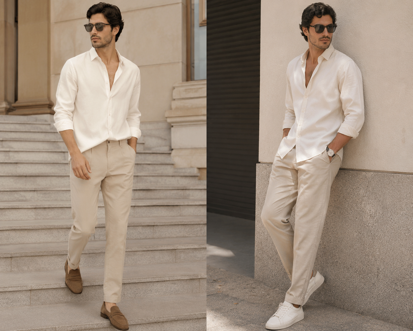 Ivory Shirt with Beige Pants