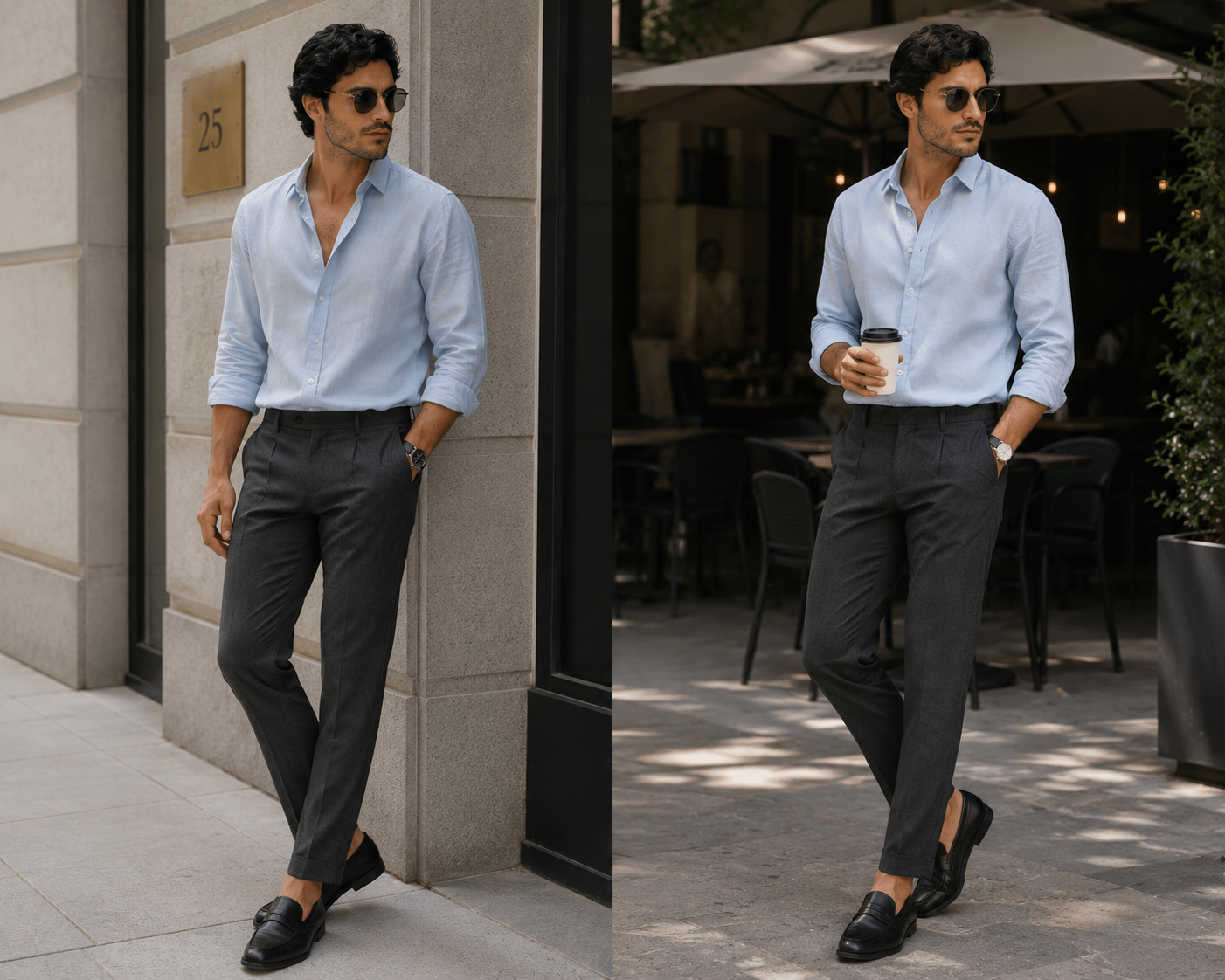 Light Blue Shirt with Charcoal Grey Pants