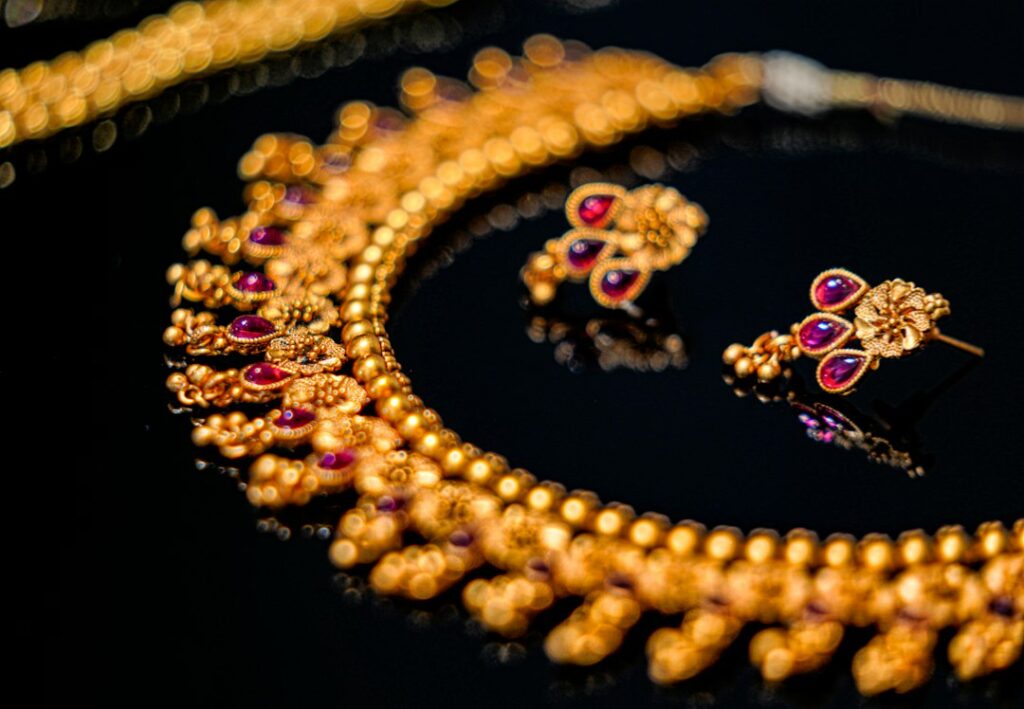 Gold and purple beaded necklace