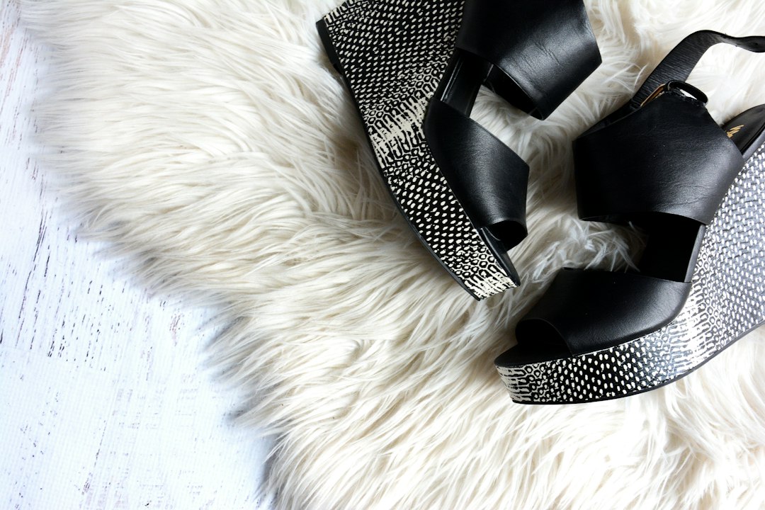 Black and grey wedge heel shoes